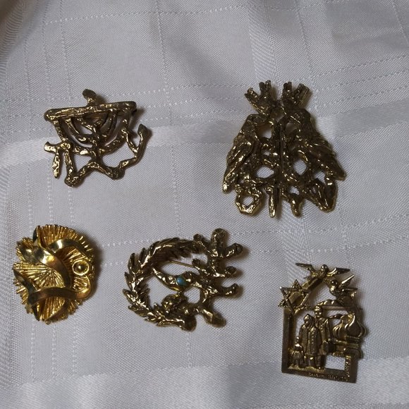 Judaica Art Set of 5 Brooches Signed - Picture 11 of 16